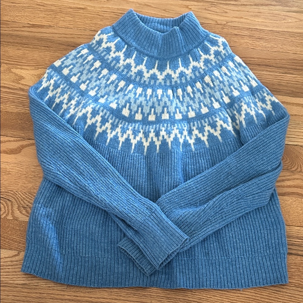 J. Crew Blue and White Fair Isle Turtleneck Sweater